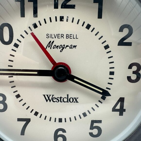 Westclox Silver Bell Monogram Wind-up Alarm Clock Gray White Face Works NOS Vtg - Picture 8 of 8